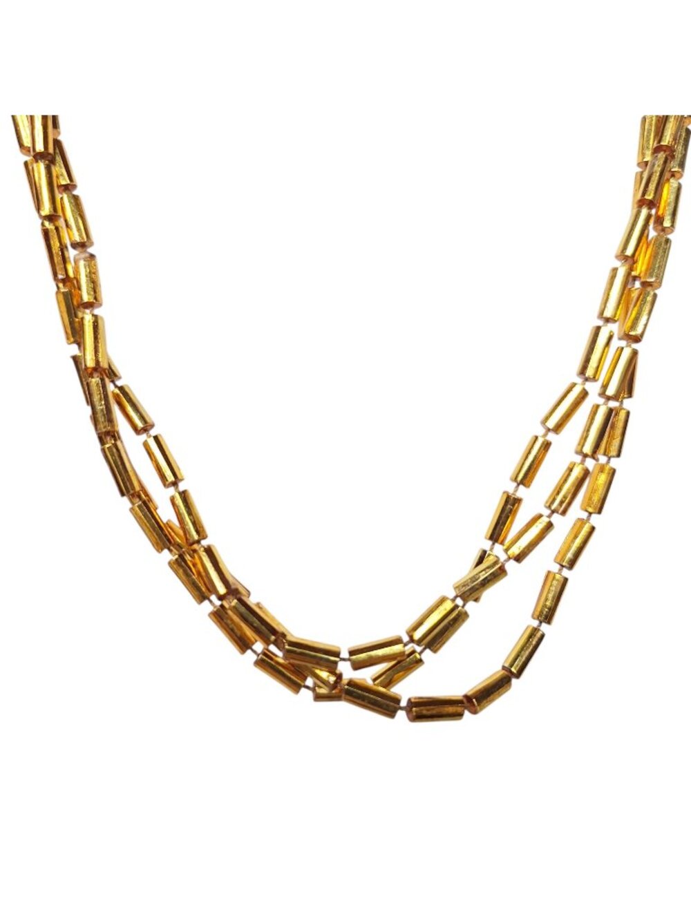 Vintage Gold Bugle Bead Multi Strand Layered Statement Necklace Glam Mid Century